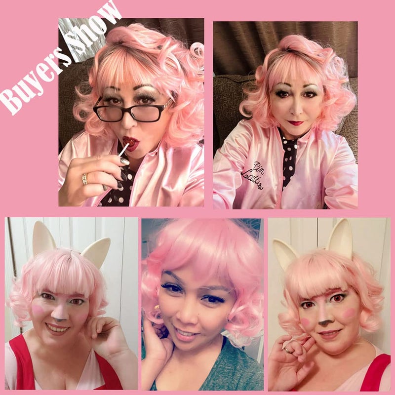 KiyaCos Short Curly Wavy Layered Harajuku Cosplay Wigs Costume Hair Pastel Pink - Image 2